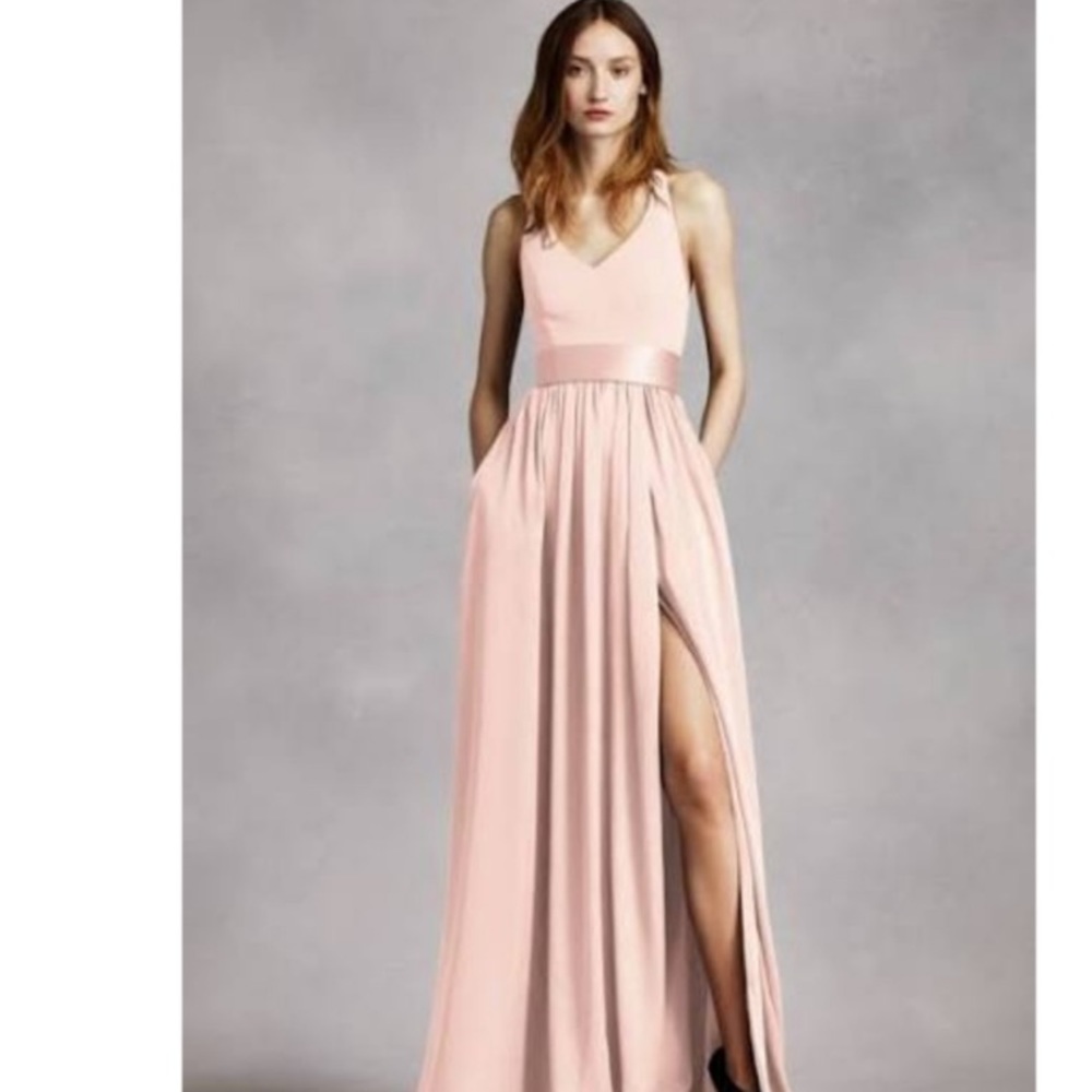 V Neck Halter Gown in Blush